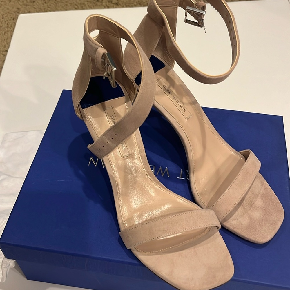 Tan, suede, heeled, sandals
